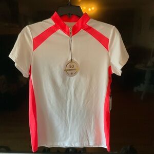 Vibrant Red and White Zip-Up Top